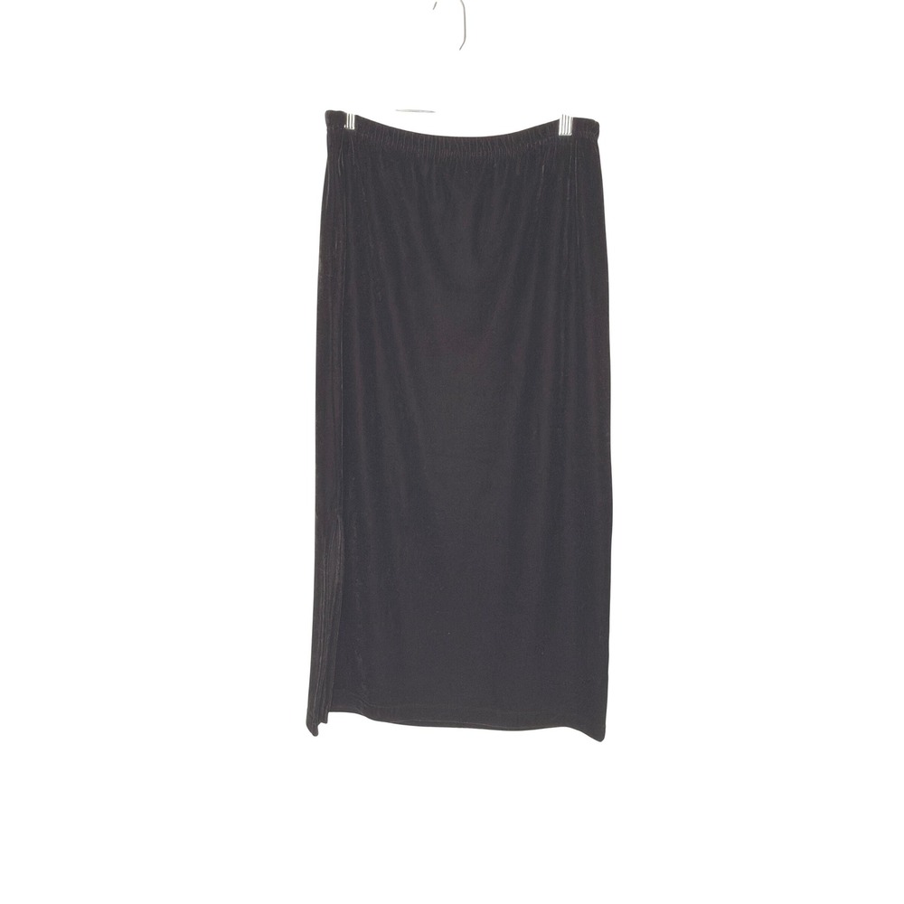 Women's Black Velvet Midi Skirt Vamp Whimsigoth Stretch Pull On Medium Petite